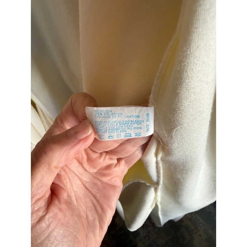 Vintage Vassarette Ivory Velour Robe Lace Trim‎ USA Made Womens SM